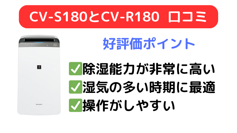 CV-S180とCV-R180の口コミはパワフルな除湿能力と操作が簡単な点が高評価