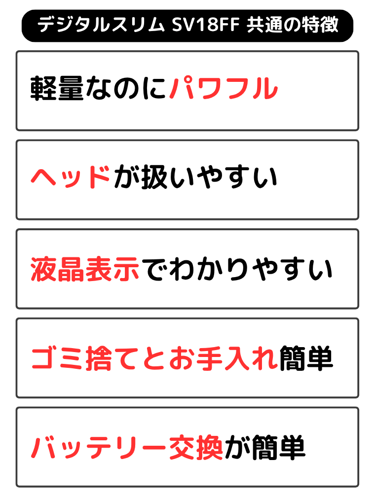 デジタルスリム SV18FF 共通の特徴