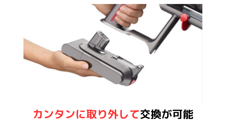 バッテリーが着脱式で簡単に交換できる