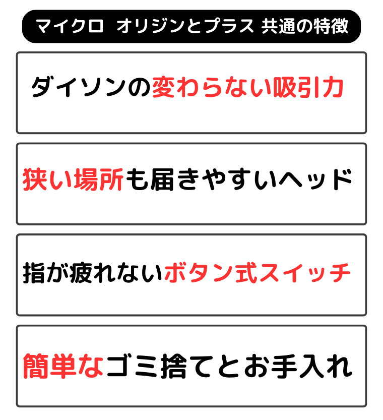 ダイソン マイクロ オリジンとプラス 共通の特徴