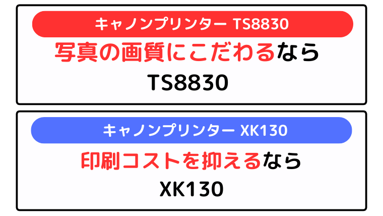 キャノンプリンター TS8830とXK130の違い