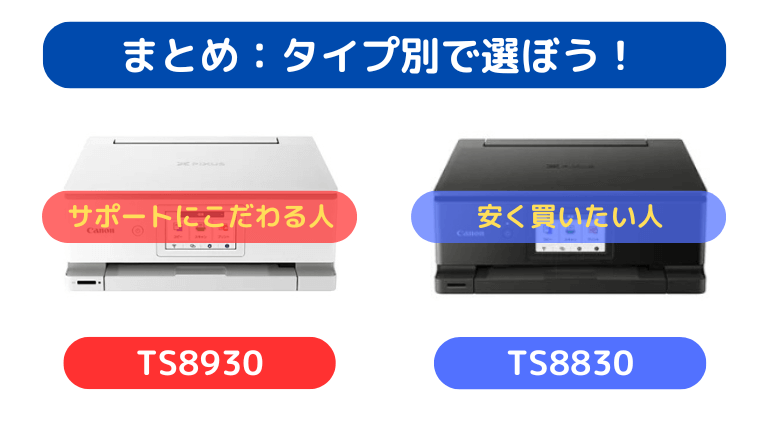 キャノンプリンター TS8930とTS8830の違い|まとめ