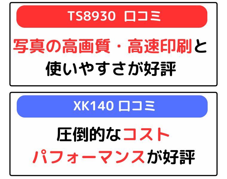 キャノンプリンター TS8930とXK140 口コミ比較