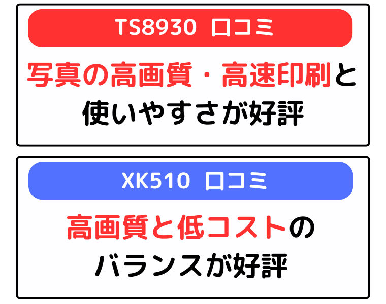 キャノンプリンター TS8930とXK510 口コミ比較