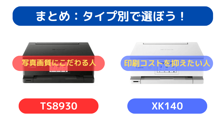 キャノンプリンター TS8930とXK140の違い|まとめ