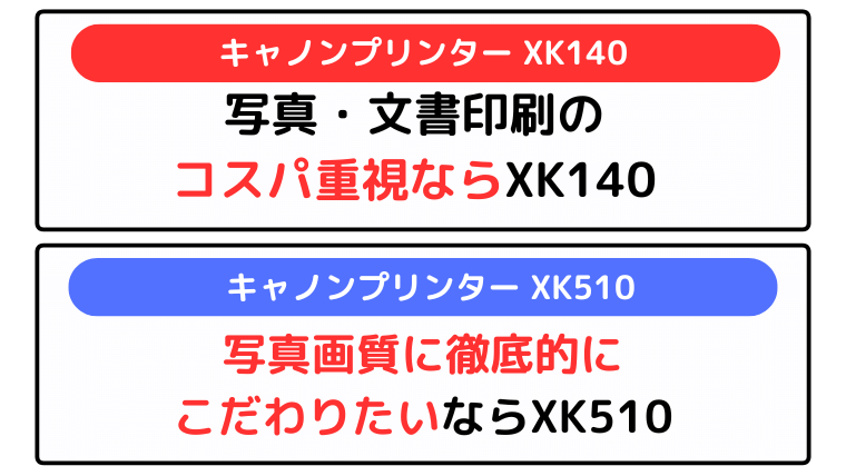 キャノンプリンター XK140とXK510の違い
