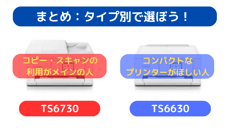 キャノン TS6730とTS6630の違い|まとめ