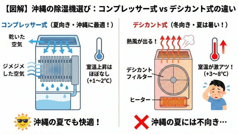 コンプレッサー式は沖縄の夏でも快適！デシカント式は沖縄には不向き