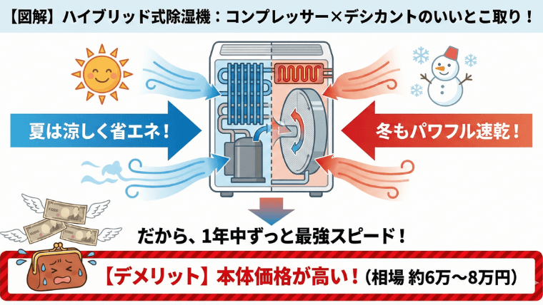 ハイブリッド式なら年中速乾