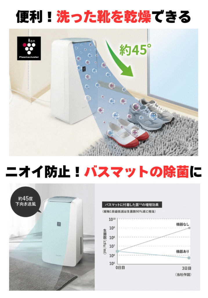 「下吹き送風」で靴乾燥やバスマットの菌まで抑制