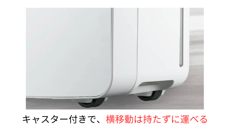 便利な4輪キャスター搭載：CM-T100は、少し重み（約12.5kg）がありますが、持ち上げずに横移動が可能