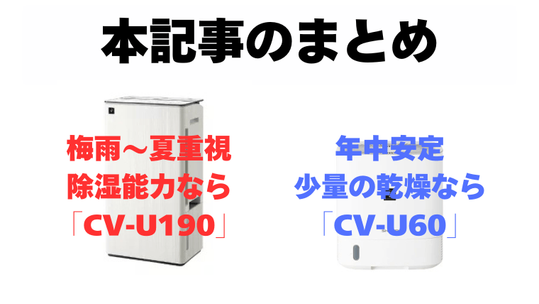 まとめ：梅雨〜夏のパワーなら「CV-U190」、年中部屋干しなら「CV-U60」