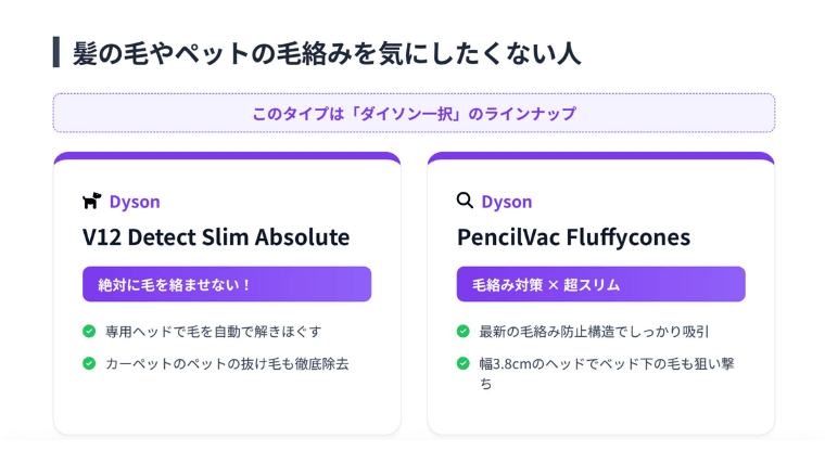 髪の毛やペットの毛絡みを気にしたくない人