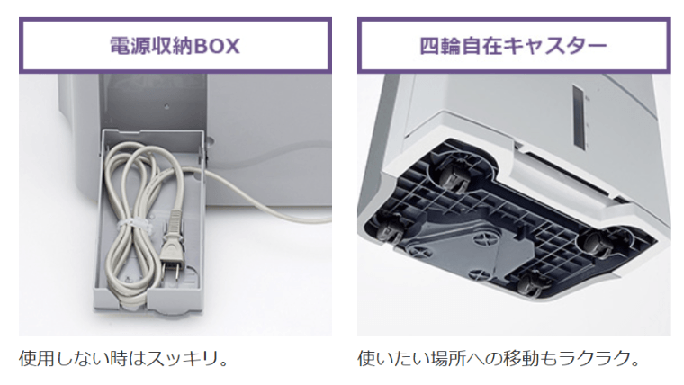 4輪自在キャスターと電源収納BOX