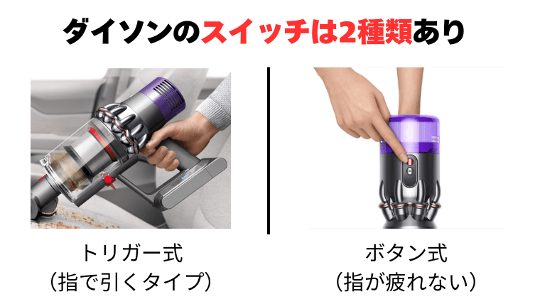 ダイソンのスイッチは2種類（トリガー・ボタン式）