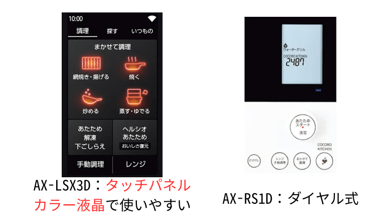 操作画面の違い